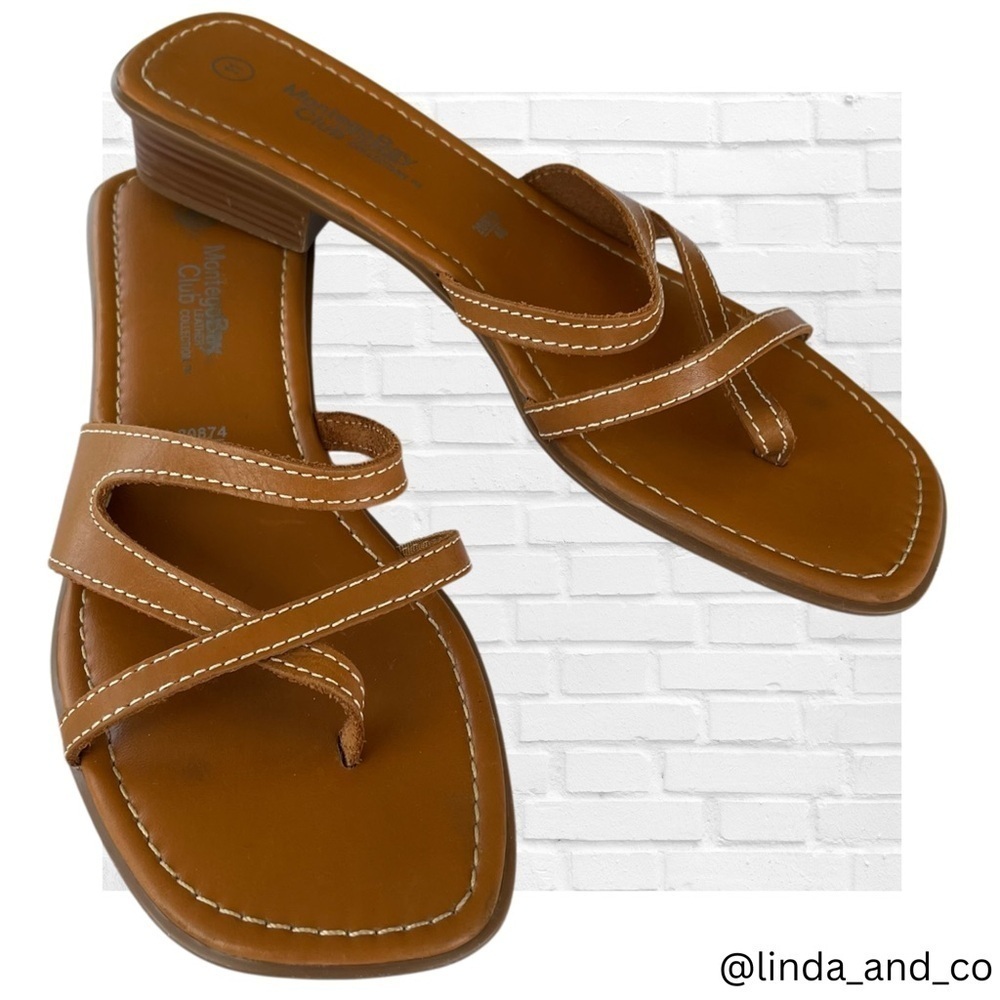 Montego Bay Club Brown Leather Square Toe Strap Women's Size 11 Strappy Sandals